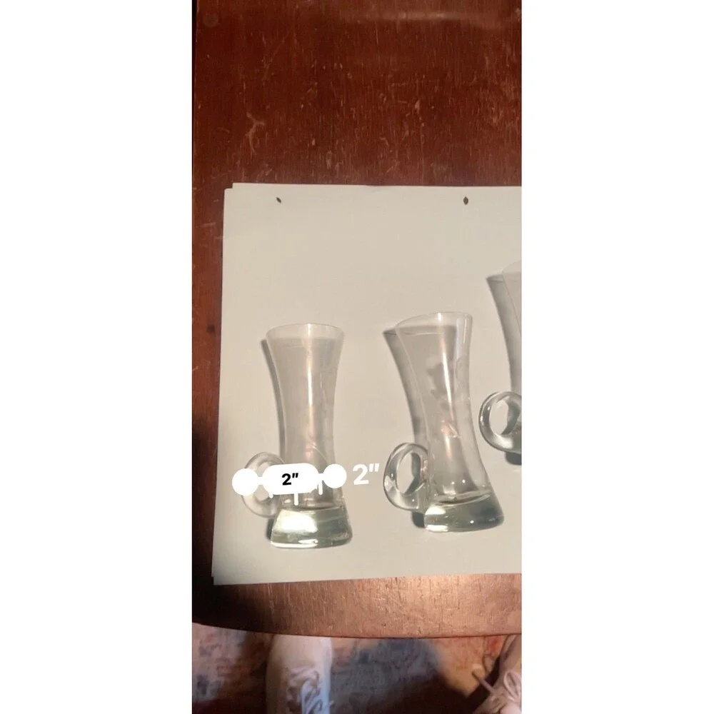 Set of 4 Vtg Mundgeblasen Kristallglas Etched Cordial Shot Glasses w/ Handles 4.